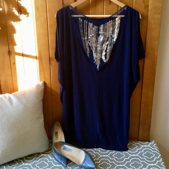 ASOS Navy Tunic with Silver Sequins & Beading - Picture 2 of 4